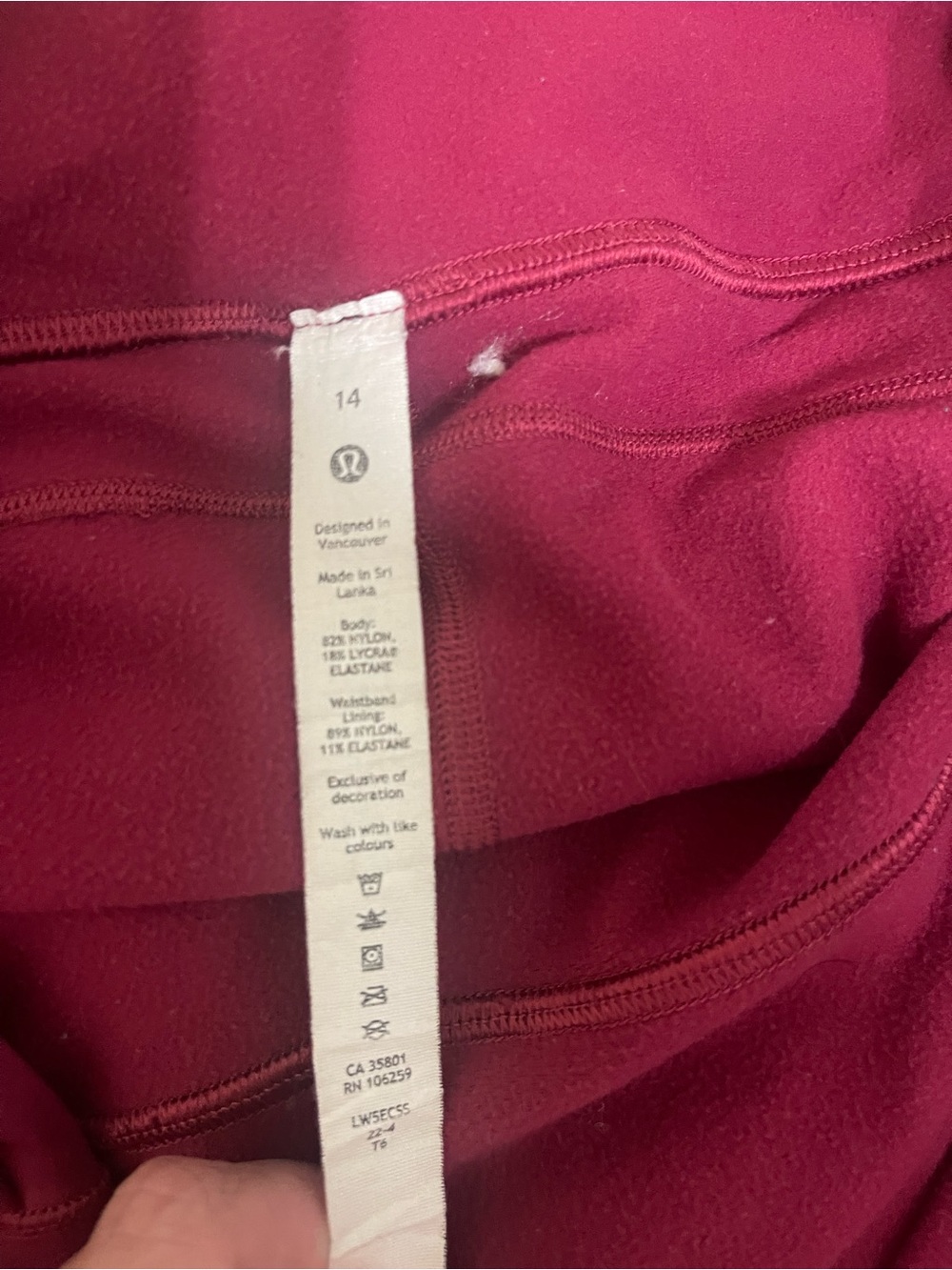 lululemon athletica Burgundy/Magenta Leggings (Size 14)